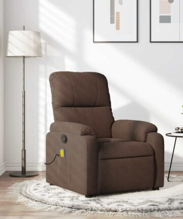 Massagesessel mit Liegefunktion, braun, Mikrofaserstoff