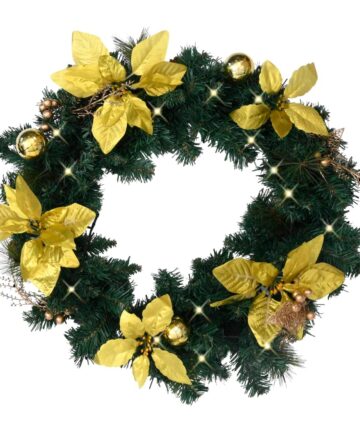 Weihnachtskranz mit LED-Leuchten Grün 60 cm PVC