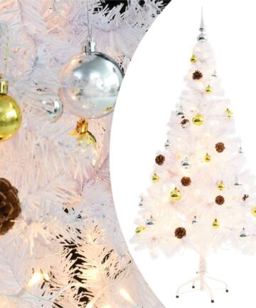Künstlicher Weihnachtsbaum mit Beleuchtung & Kugeln Weiß 150 cm