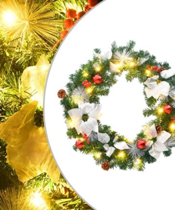 Weihnachtskranz mit LED-Leuchten Grün 60 cm PVC