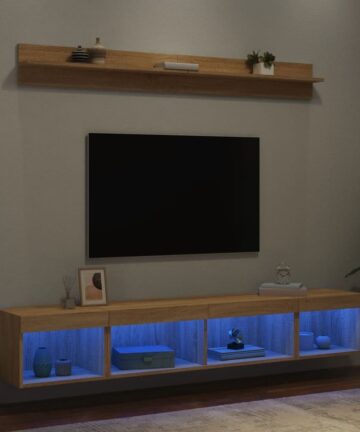 5-tlg. Wohnwand mit LED-Beleuchtung Sonoma-Eiche Holzwerkstoff