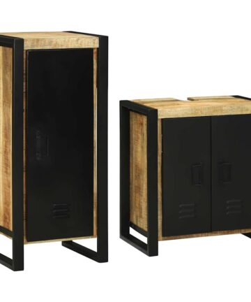 Badezimmermöbel Set mit Tür 2 pcs Braun Massives Mango-Holz