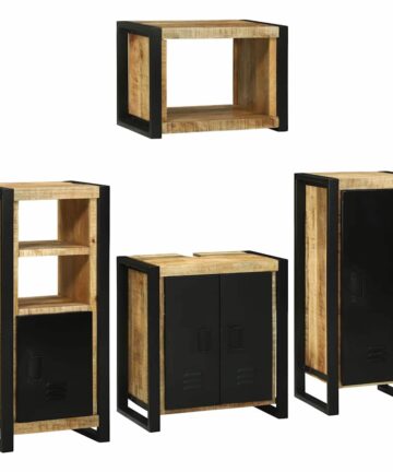 Badezimmermöbel Set mit Tür 4 pcs Braun Massives Mango-Holz