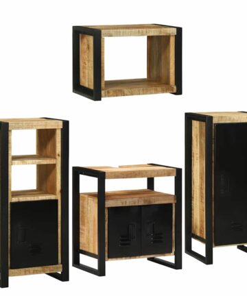 Badezimmermöbel Set mit Tür 4 pcs Braun Massives Mango-Holz