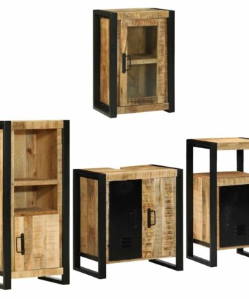Badezimmermöbel Set mit Tür 4 pcs Braun Massives Mango-Holz