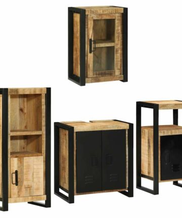 Badezimmermöbel Set mit Tür 4 pcs Braun Massives Mango-Holz