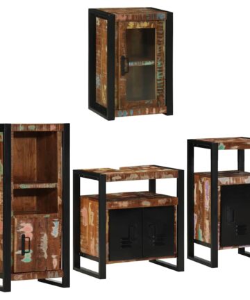 Badezimmermöbel Set 4 pcs Mehrfarbig Massives recyceltes Holz