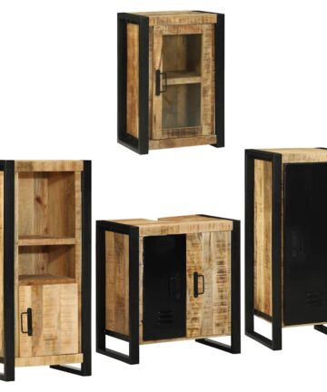Badezimmermöbel Set mit Tür 4 pcs Braun Massives Mango-Holz