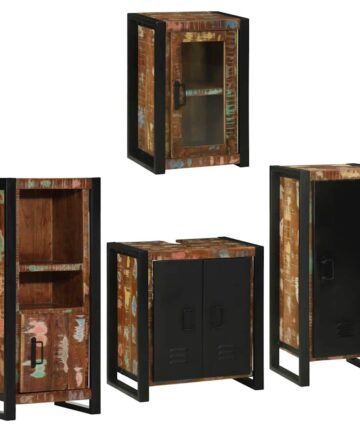 Badezimmermöbel Set 4 pcs Mehrfarbig Massives recyceltes Holz