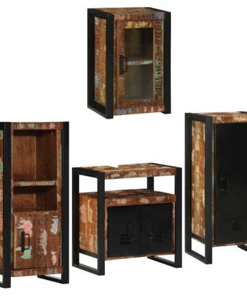Badezimmermöbel Set 4 pcs Mehrfarbig Massives recyceltes Holz
