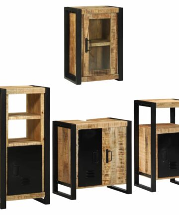 Badezimmermöbel Set mit Tür 4 pcs Braun Massives Mango-Holz