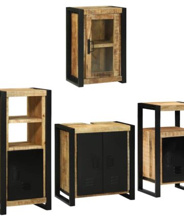 Badezimmermöbel Set mit Tür 4 pcs Braun Massives Mango-Holz