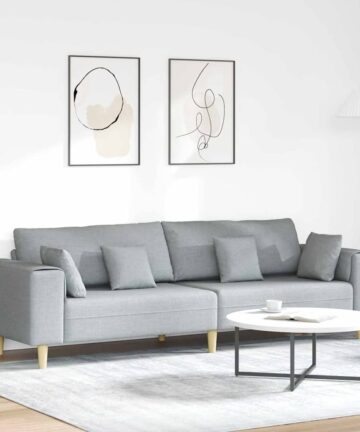 Stoffsofa mit Kissen Hellgrau 208 cm Stoff