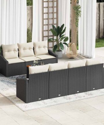 Garten-Sofa-Set 8 pcs Schwarz, weiß