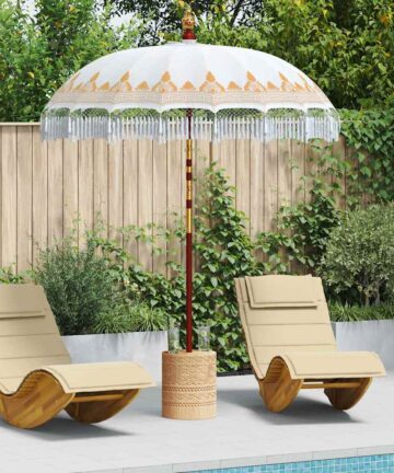 Balinesischer Sonnenschirm Creme 180-190 cm Baumwolle, Massivholz