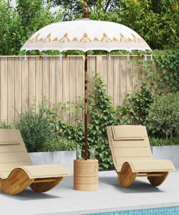 Balinesischer Sonnenschirm Creme 180-190 cm Baumwolle, Massivholz