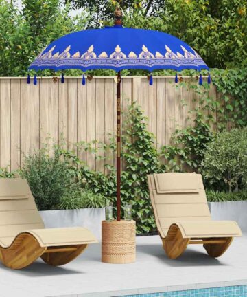 Balinesischer Sonnenschirm Blau 180-190 cm Baumwolle, Massivholz