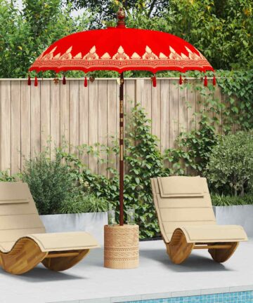 Balinesischer Sonnenschirm Rot 180-190 cm Baumwolle, Massivholz