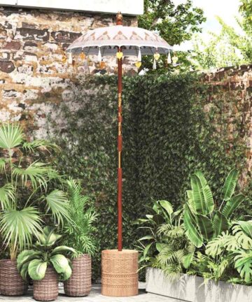 Balinesischer Sonnenschirm Creme 95-100 cm Baumwolle, Massivholz
