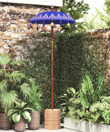 Sonnenschirm mit Fuß Blau, Braun 250 cm Baumwolle, Holz