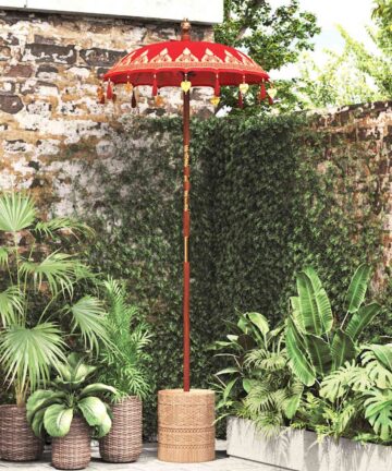 Sonnenschirm mit Fuß Rot, Braun 250 cm Baumwolle, Holz