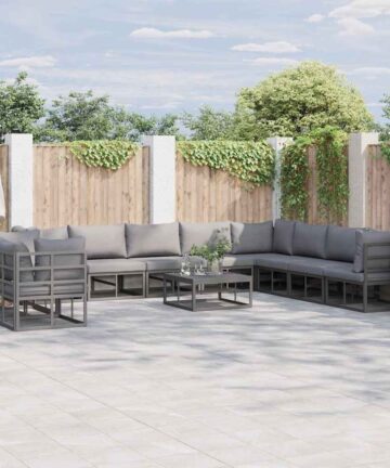 Garten-Sofa-Set mit Kissen 10 pcs Schwarz Aluminium
