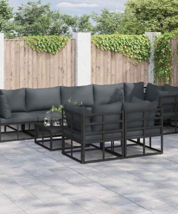 Garten-Sofa-Set mit Kissen 8 pcs Schwarz Aluminium