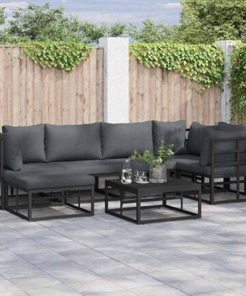 Garten-Sofa-Set mit Kissen 6 pcs Schwarz Aluminium