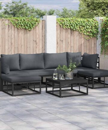 Garten-Sofa-Set mit Kissen 6 pcs Schwarz Aluminium