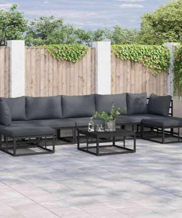 Garten-Sofa-Set mit Kissen 7 pcs Schwarz Aluminium