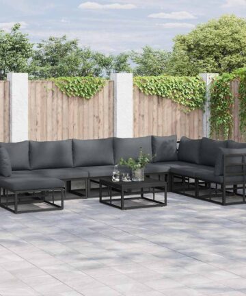 Garten-Sofa-Set mit Kissen 8 pcs Schwarz Aluminium