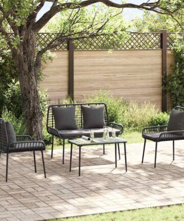 Gartenmöbel Set mit Kissen 4 pcs Braun, Schwarz, Creme