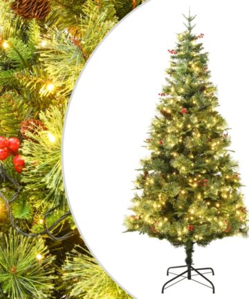 Weihnachtsbaum mit Beleuchtung und Kiefernzapfen Grün 120 cm