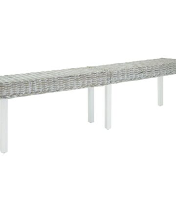 Sitzbank Weiß 160x35x45 cm Natur Kubu Rattan & Massivholz Mahagoni