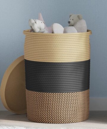 Aufbewahrungskorb mit Deckel Schwarz & Beige Ø37x50cm Baumwolle