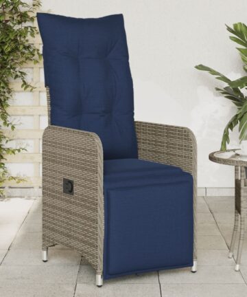 Gartenstühle Verstellbar 2 Stk. mit Kissen Grau Poly Rattan