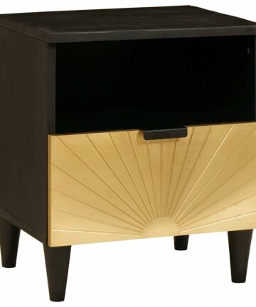 Nachttisch Schwarz und Gold 40 x 33 x 46 cm massives Mangoholz