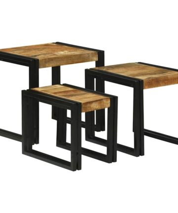 Nestingtisch 3 pcs Braun und Schwarz Raues Mango-Massivholz