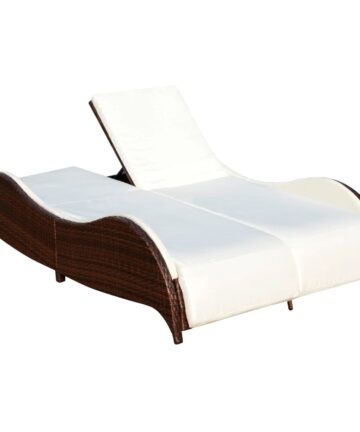 Doppel-Sonnenliege mit Auflage Poly Rattan Braun