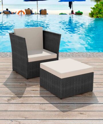 Gartensessel mit Fußhocker Poly Rattan Schwarz