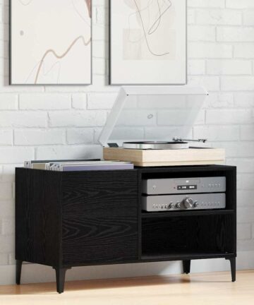 Schallplattenschrank mit Regal Schwarze Eiche 84.5 x 38 x 48 cm