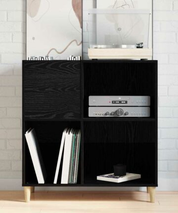 Schallplattenschrank mit Regal Schwarze Eiche 84.5 x 38 x 89 cm