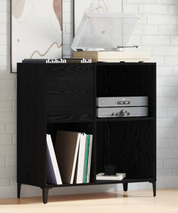 Schallplattenschrank mit Regal Schwarze Eiche 84.5 x 38 x 89 cm
