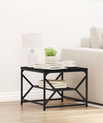 Schwarzer Eichen Couchtisch mit Regal, 51x50x40 cm, aus Holzwerkstoff