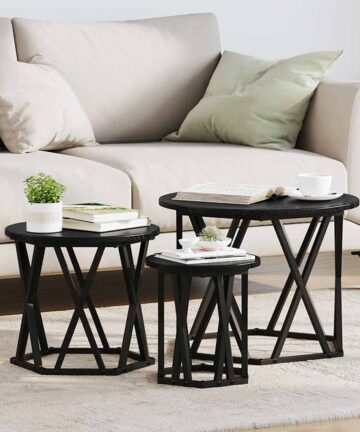3er Set Nesting Beistelltische Schwarz Eichenholzwerkstoff