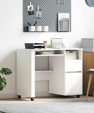 Tisch mit Rollen mit Regal Weiß 91 x 50 x 77 cm Holzwerkstoff