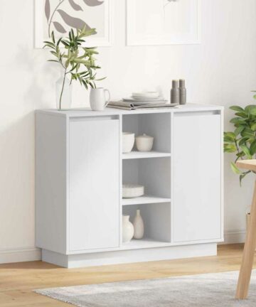 Sideboard mit Regal mit Tür Weiß 90 x 32 x 75 cm Holzwerkstoff