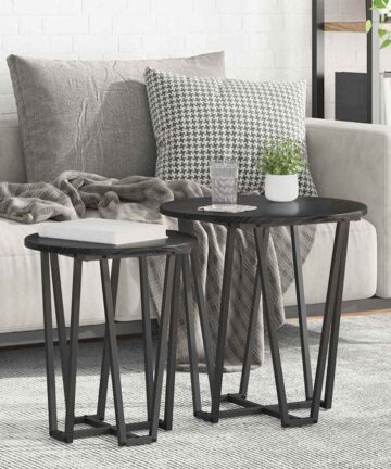 Beistelltischset aus 2 - Schwarze Eiche MDF und Metall