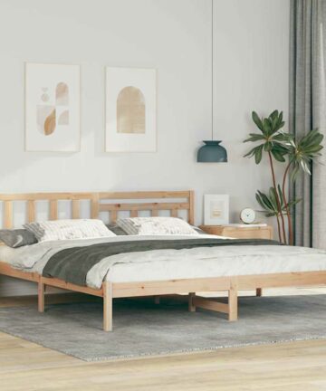 Bettgestell mit Kopfteil Braun 200 x 200 cm Massivholz Kiefer
