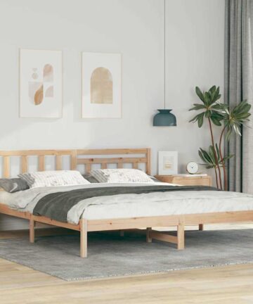 Bettgestell mit Kopfteil Braun 200 x 200 cm Massivkiefer